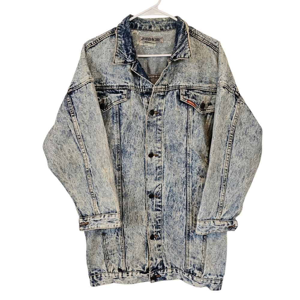 Jordache Vintage Acid Wash Long Distressed Jean Jacket